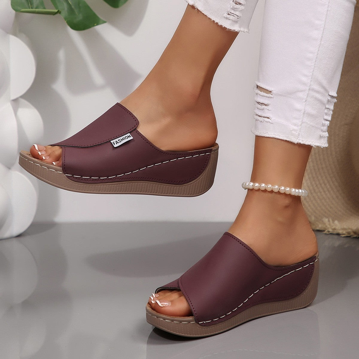Cleaning Slippers for Women Women's Casual One Foot Stirrup Slope Heel Roman Lightweight Thick Bottom Casual Open Toe Slippers